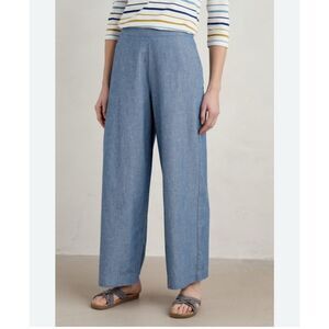 Seasalt Cornwall Calluna Wide Leg Chambray Trousers Organic Cotton size 10